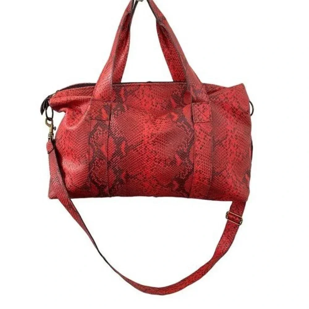 Lalla Marrakech Snake Printed Leather Convertible Shoulder Travel Bag